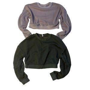 ALO Yoga Women's Mesh Long Sleeve Cropped Sweatshirt Top lot of 2 Green Beige M